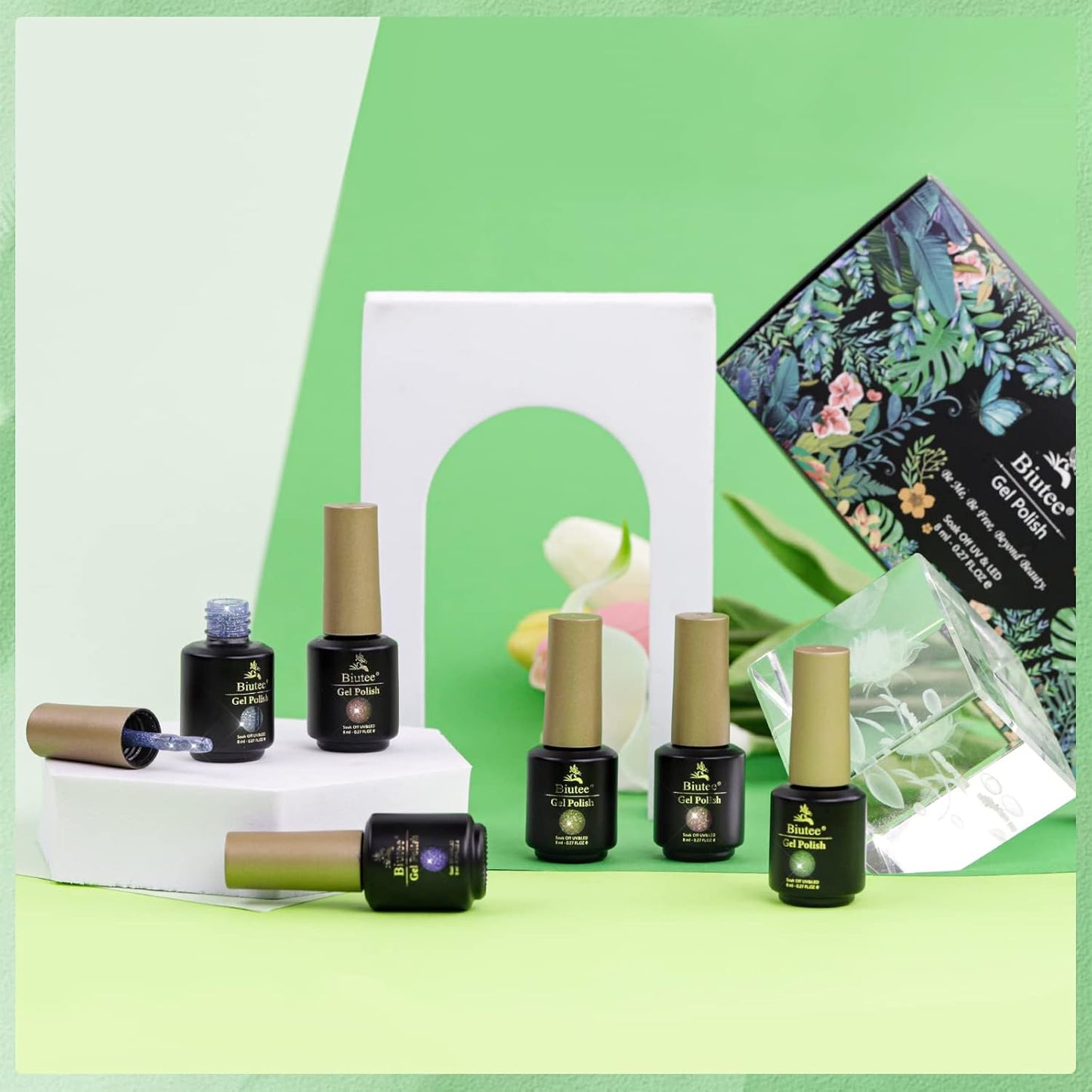 Biutee Reflective Cat Eye Gel Set – 6 Sparkling Aurora Colors for DIY Nails