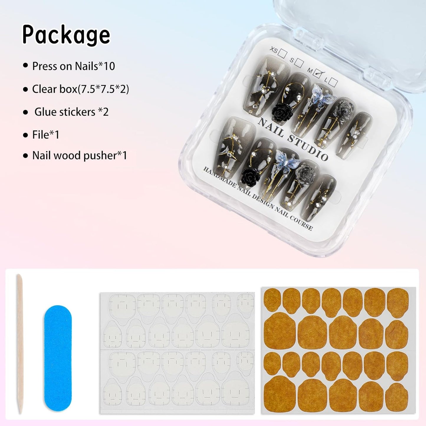 Biutee False Nails – Black French Tip Press On with Bows, 10PCS & Adhesive