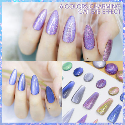 Biutee Magnetic Cat Eye Gel Set – 6 Colors, 8ml UV/LED Soak-Off, Light-Changing & Glitter Nail Polish