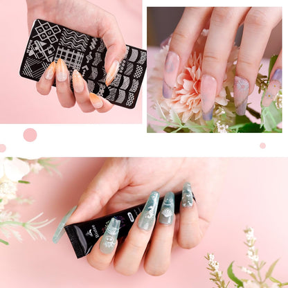 Biutee Fresh Nail Stamping Kit – 10 Plates, Stamper & 8 Colors Gel