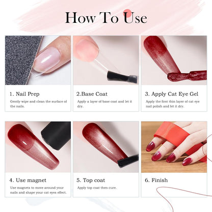 BIUTEE Wine Red/Pink/Silver Cat Eye Gel Polish 15ml – Magnetic Burgundy UV Soak Off Gel with Magnet Stick