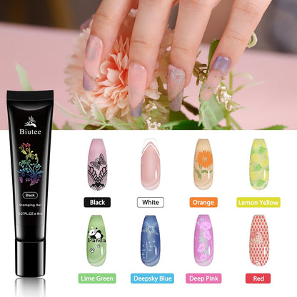 Biutee Fresh Nail Stamping Kit – 10 Plates, Stamper & 8 Colors Gel