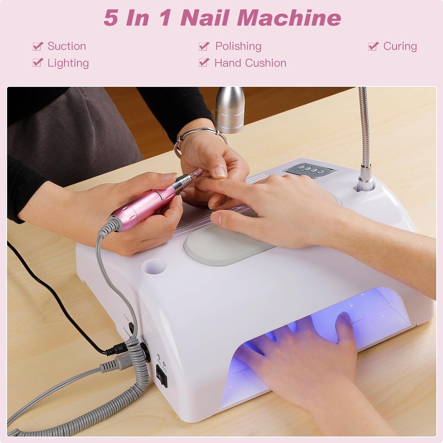 Biutee 5-in-1 Nail Dust Collector & Electric Nail Drill 80W with 48W/96W UV LED Lamp – Professional Nail Art Tool
