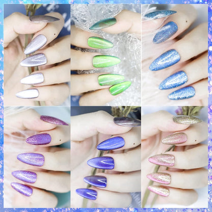 Biutee Magnetic Cat Eye Gel Set – 6 Colors, 8ml UV/LED Soak-Off, Light-Changing & Glitter Nail Polish