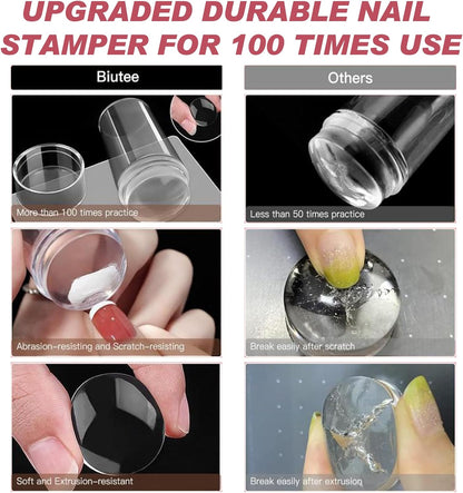 Biutee 2PCS Nail Stamping Plates Set – 110 Patterns French Line, Lace & Flower Nail Art Templates with Scraper & Stamper