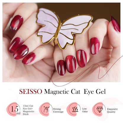 BIUTEE Wine Red/Pink/Silver Cat Eye Gel Polish 15ml – Magnetic Burgundy UV Soak Off Gel with Magnet Stick