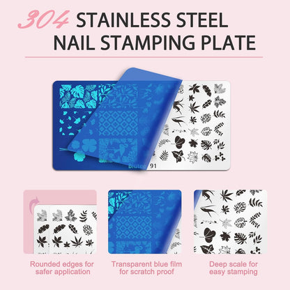 Biutee Fresh Nail Stamping Kit – 10 Plates, Stamper & 8 Colors Gel