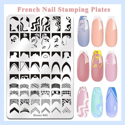 Biutee 2PCS Nail Stamping Plates Set – 110 Patterns French Line, Lace & Flower Nail Art Templates with Scraper & Stamper