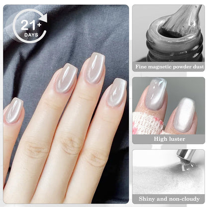 Biutee UV Cat Eye Magnetic Gel Polish – White & Silver 15ml