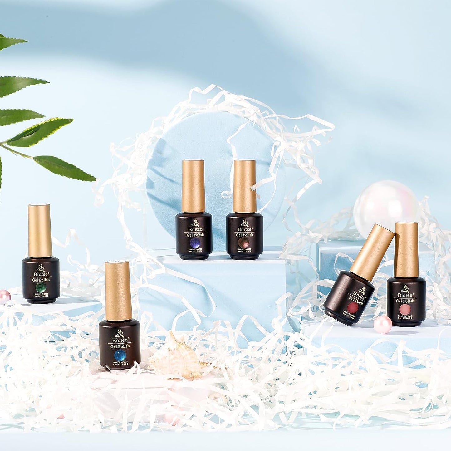 Biutee Reflective Cat Eye Gel Set – 6 Sparkling Aurora Colors for DIY Nails
