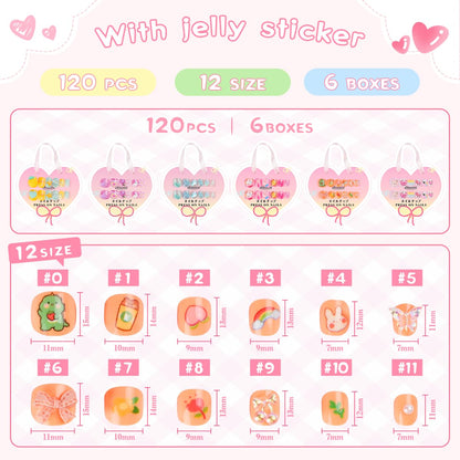 Biutee Kids Press on Nails 72PCS-French Style 3D False Nails for Girls