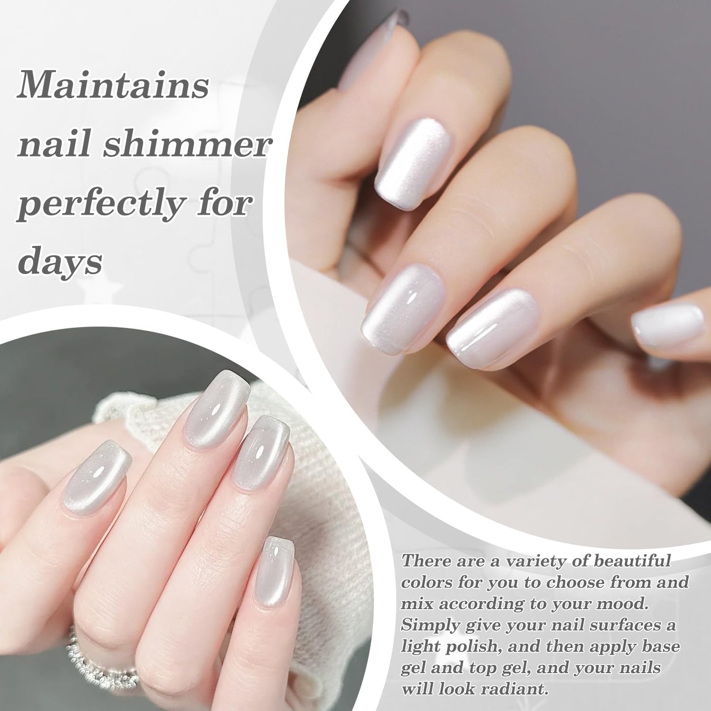 Biutee UV Cat Eye Magnetic Gel Polish – White & Silver 15ml