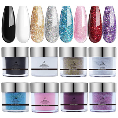 BIUTEE Dipping Nail Powder Kit – 8 Colors, Glitter & Classic Shades, 0.34 oz Each
