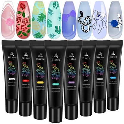 Biutee Nail Stamping Gel Polish Set – 8 Colors UV LED Gel 8ml for Nail Art Plates