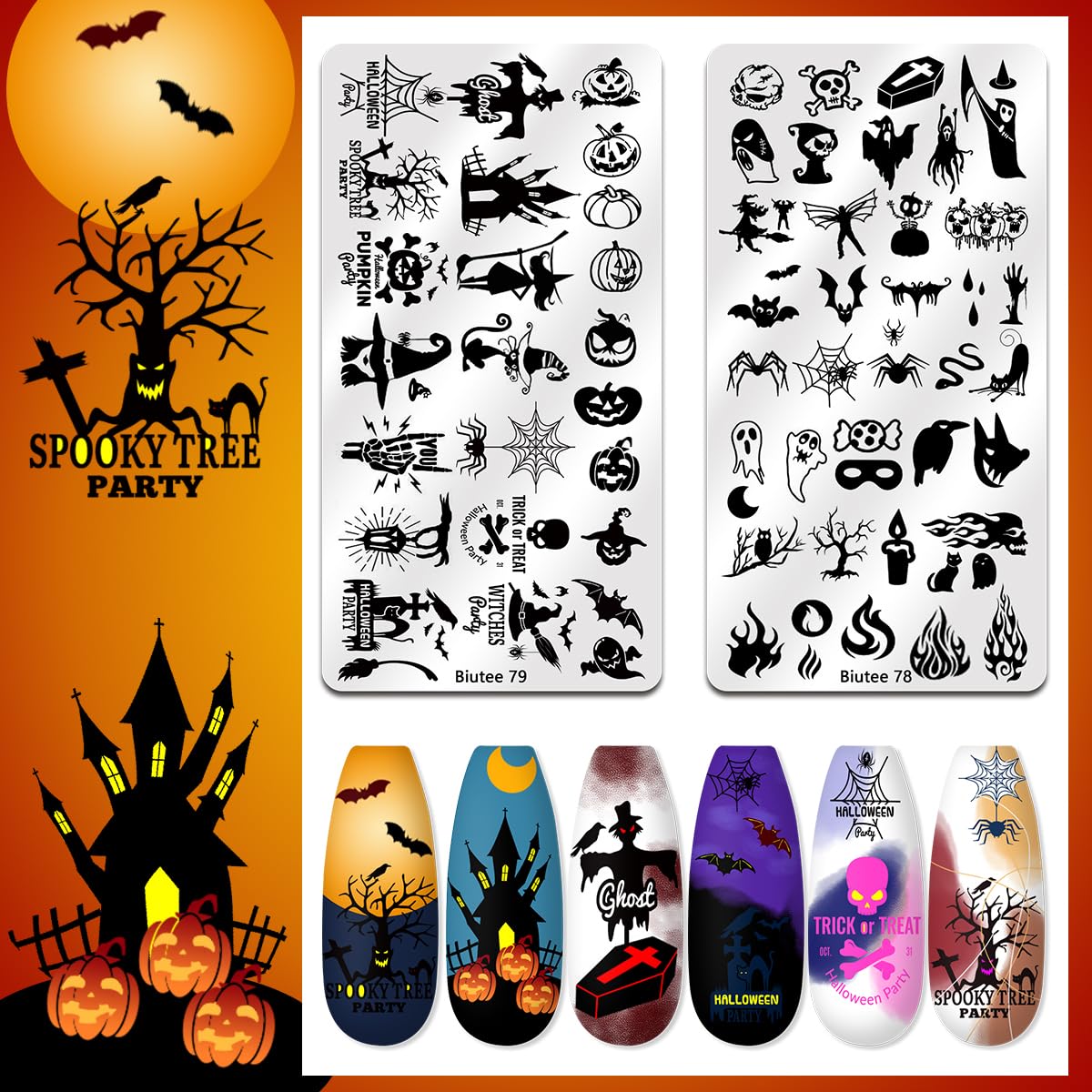 BIUTEE Nail Stamper Kit – 8 Gel Polishes, 12 Plates, Jelly Stamper & Halloween Designs
