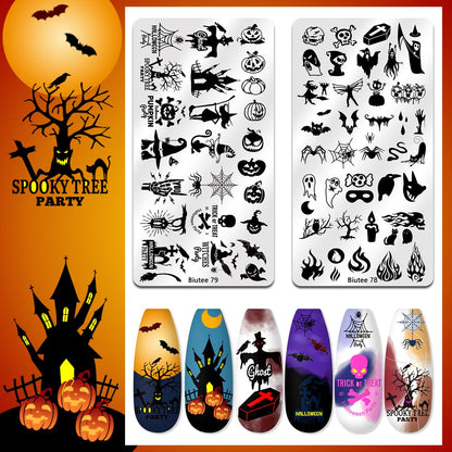 BIUTEE Nail Stamper Kit – 8 Gel Polishes, 12 Plates, Jelly Stamper & Halloween Designs