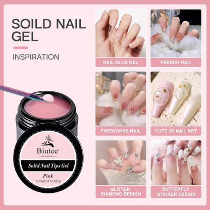 Biutee Solid Nail Tips Gel – Professional Nail Art Glue for Extensions & Artificial Fingernails, 15ml x 2