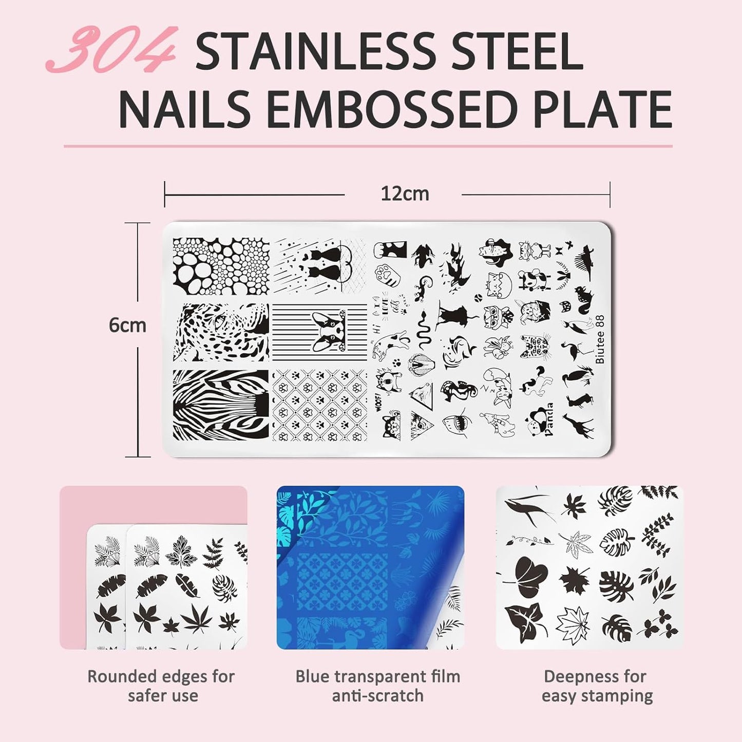 Biutee Nail Art Stamping Plates Set – 10PCS French Line Templates with Stamper