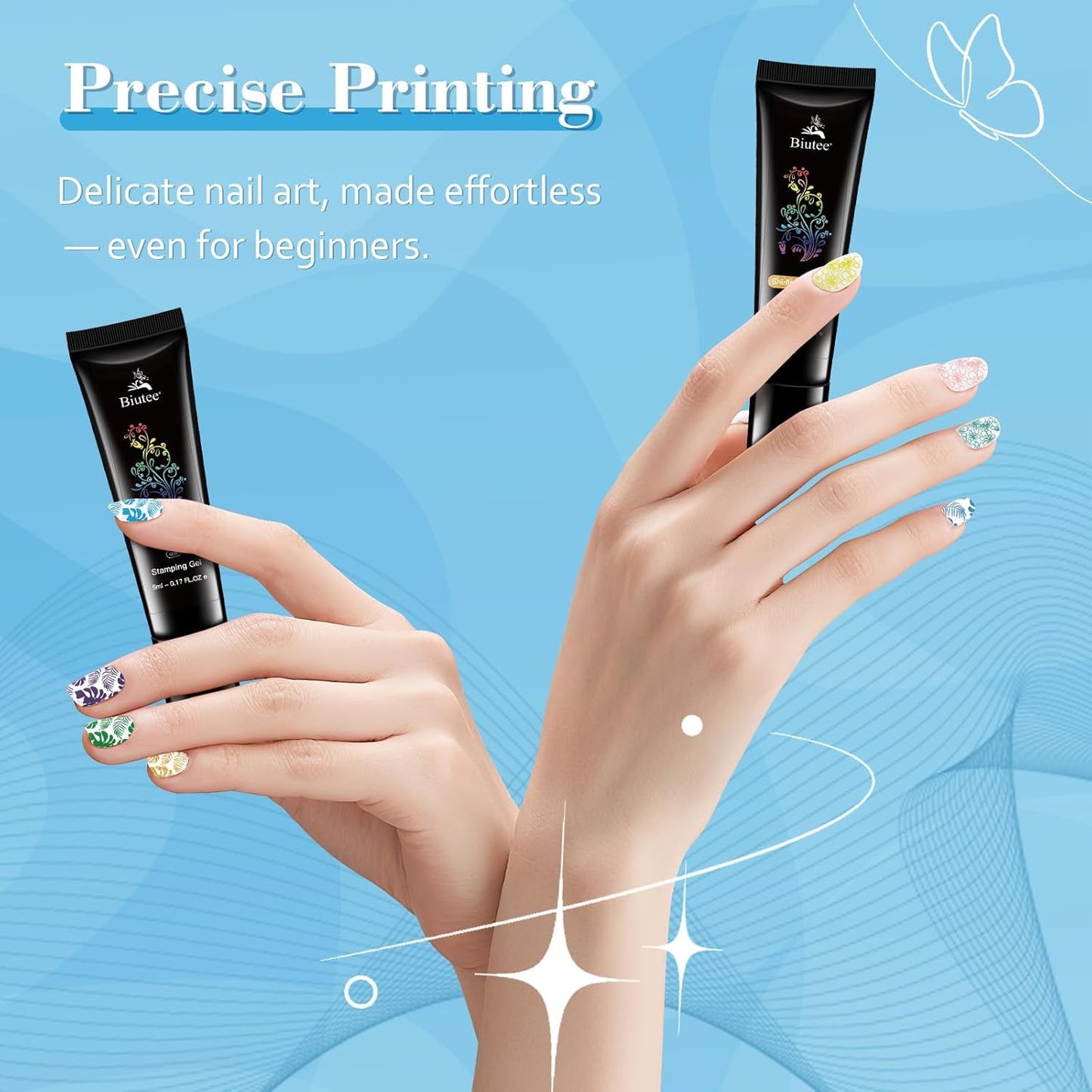 Biutee Nail Stamping Gel Polish Set – 24 Colors UV LED 5ml for Nail Art Plates