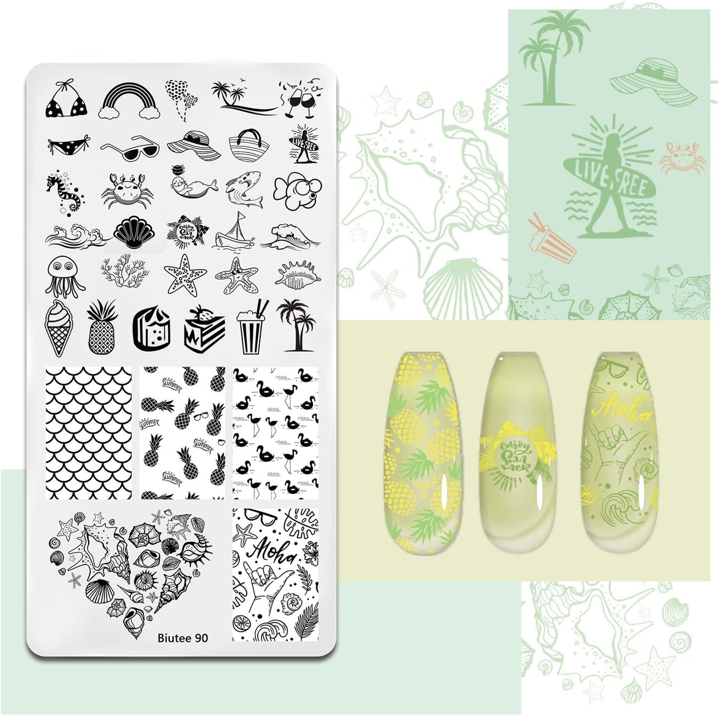 Biutee Nail Stamping Kit – 10 Plates & 8 Gel Polish, French & Halloween Designs