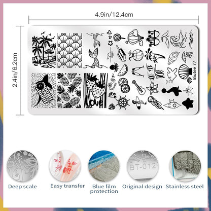 BIUTEE 12-Piece Nail Stamping Plate Set – Includes Floral, Animal, Lace, Star, Halloween & Christmas Designs