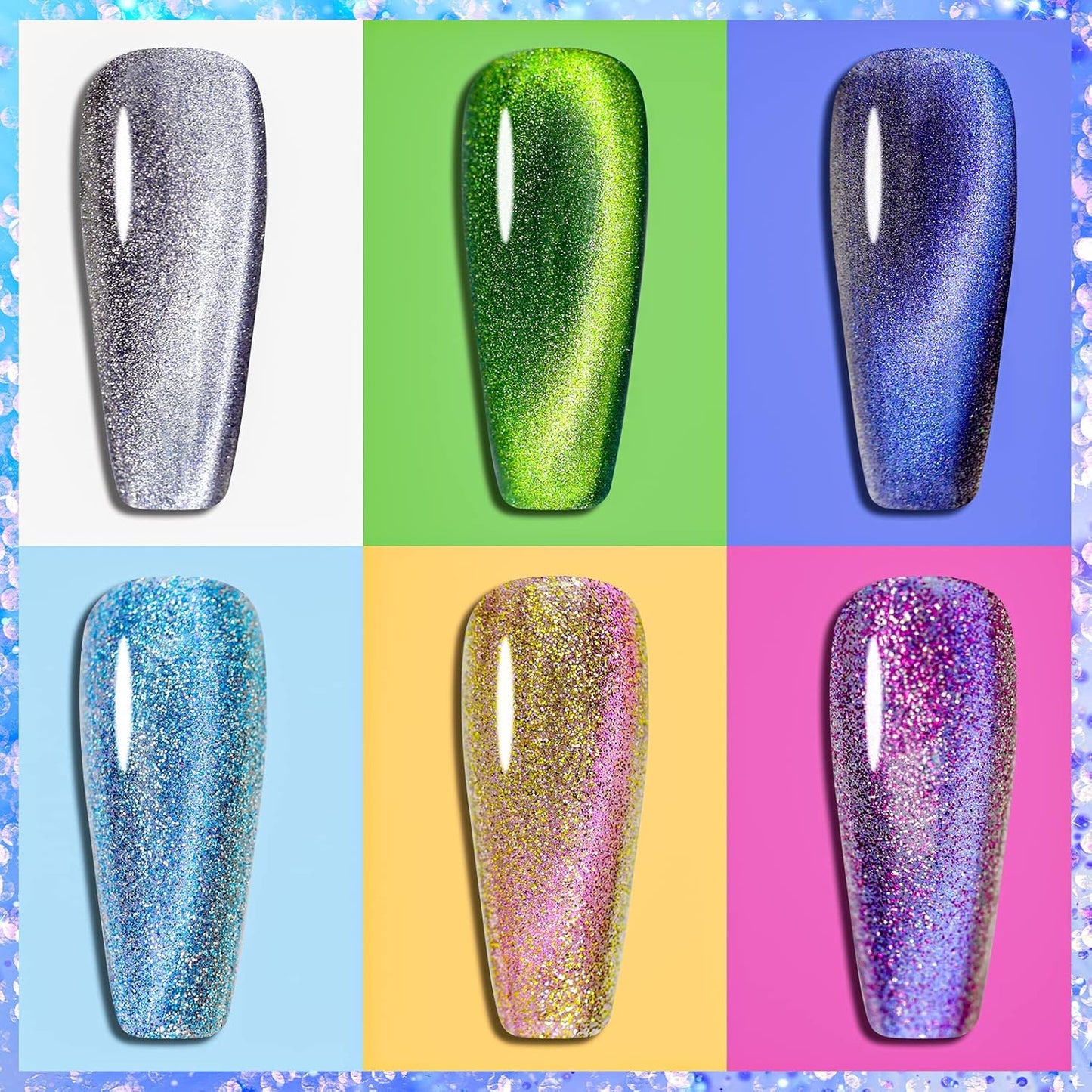 Biutee Magnetic Cat Eye Gel Set – 6 Colors, 8ml UV/LED Soak-Off, Light-Changing & Glitter Nail Polish