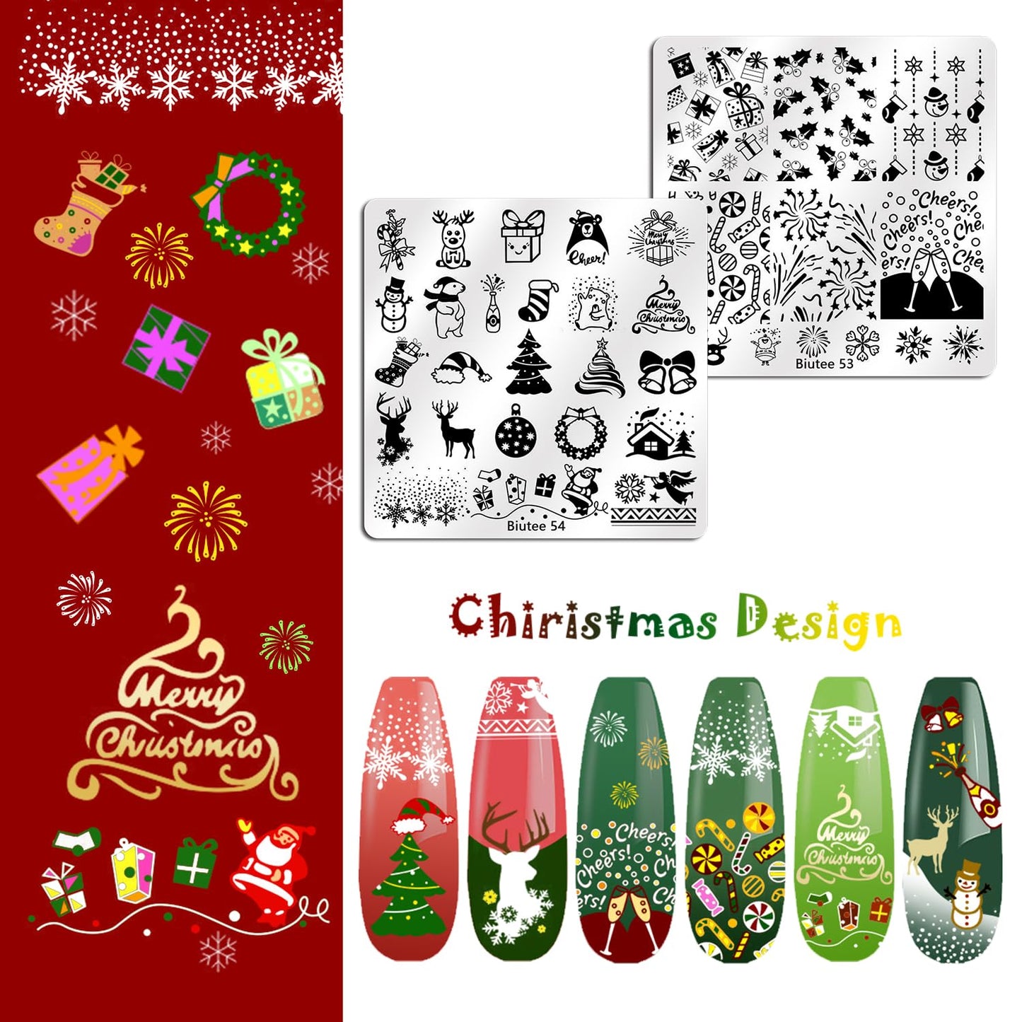 BIUTEE Nail Stamping Plates Set – 15PCS with Stamper, Scraper, Storage Bag & Holiday Designs