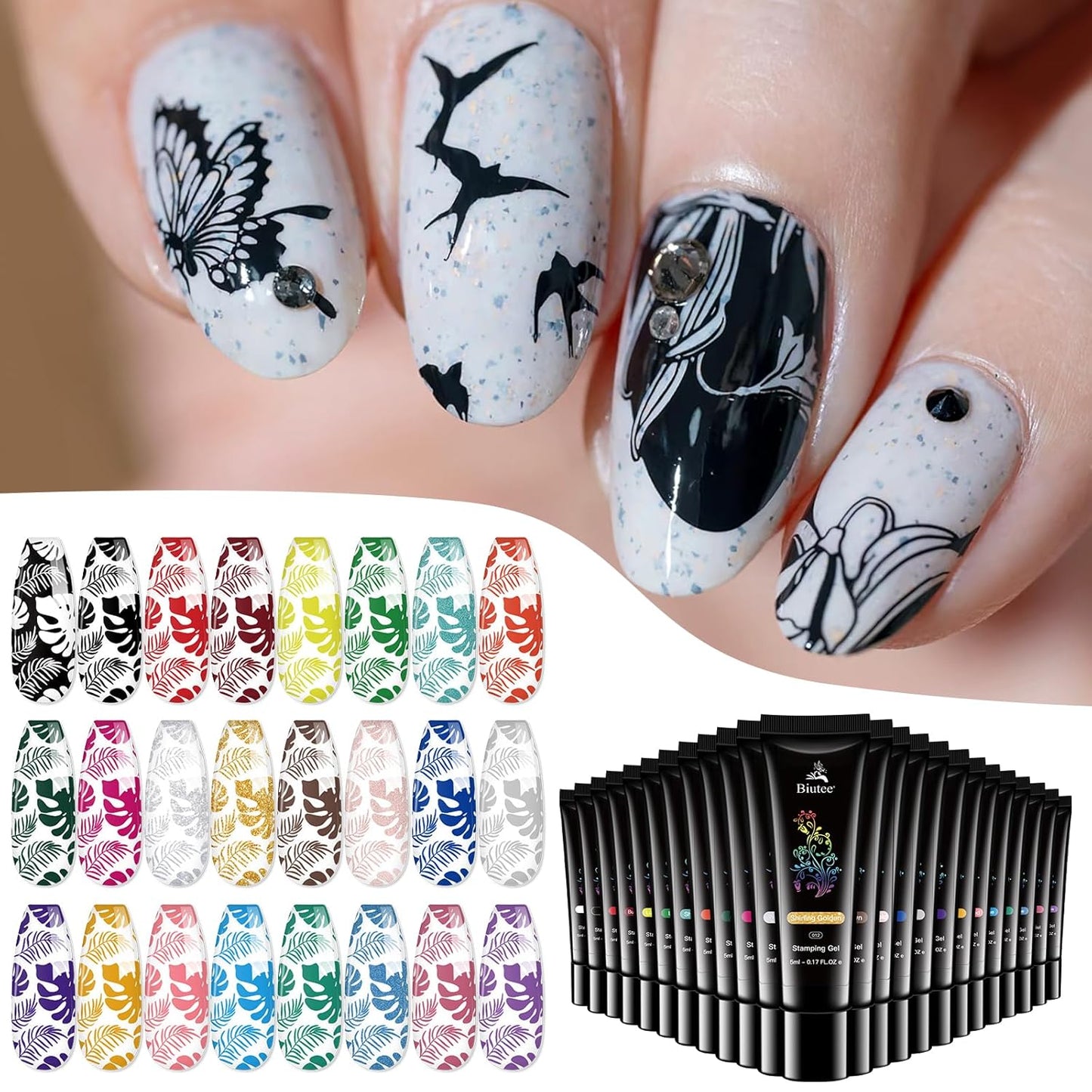 Biutee Nail Stamping Gel Polish Set – 24 Colors UV LED 5ml for Nail Art Plates