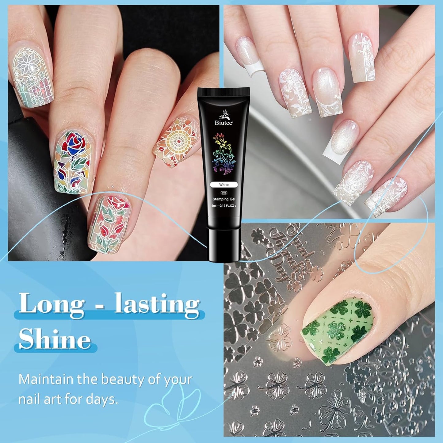 Biutee Nail Stamping Gel Polish Set – 24 Colors UV LED 5ml for Nail Art Plates