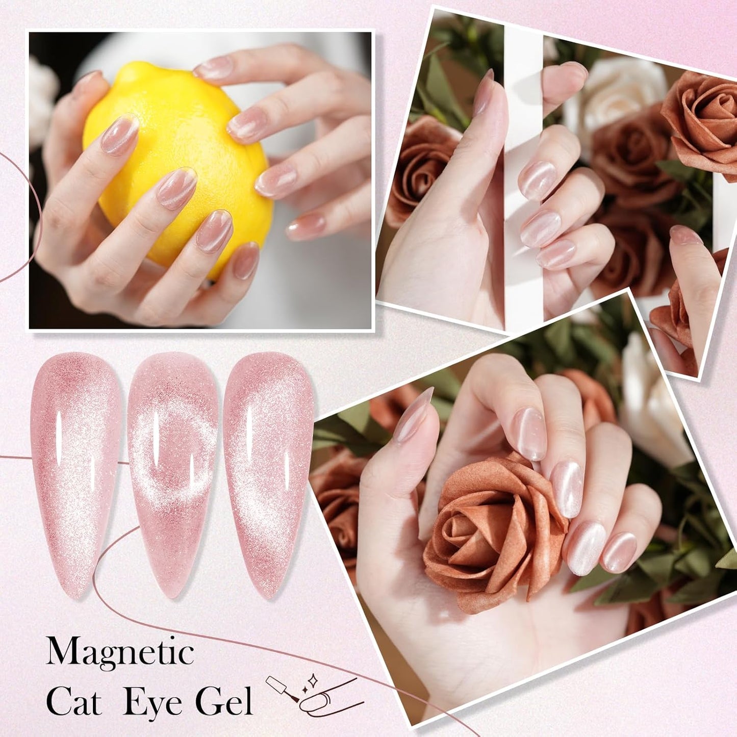 BIUTEE Wine Red/Pink/Silver Cat Eye Gel Polish 15ml – Magnetic Burgundy UV Soak Off Gel with Magnet Stick