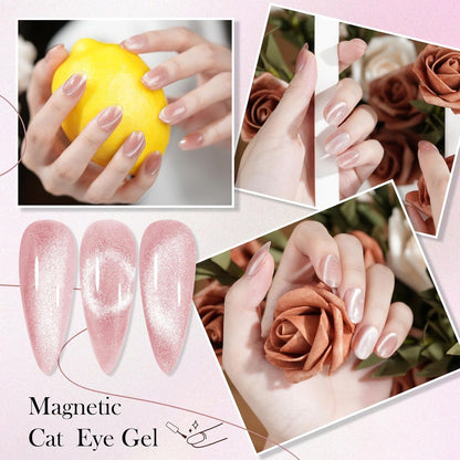 BIUTEE Wine Red/Pink/Silver Cat Eye Gel Polish 15ml – Magnetic Burgundy UV Soak Off Gel with Magnet Stick