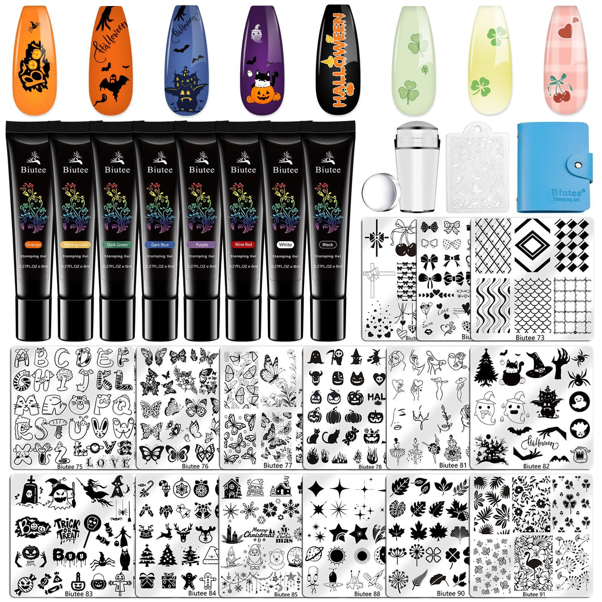 Biutee Nail Stamp Plates 16PCS Nail Stamping Kit 8 Nail Stamping Gel Polish