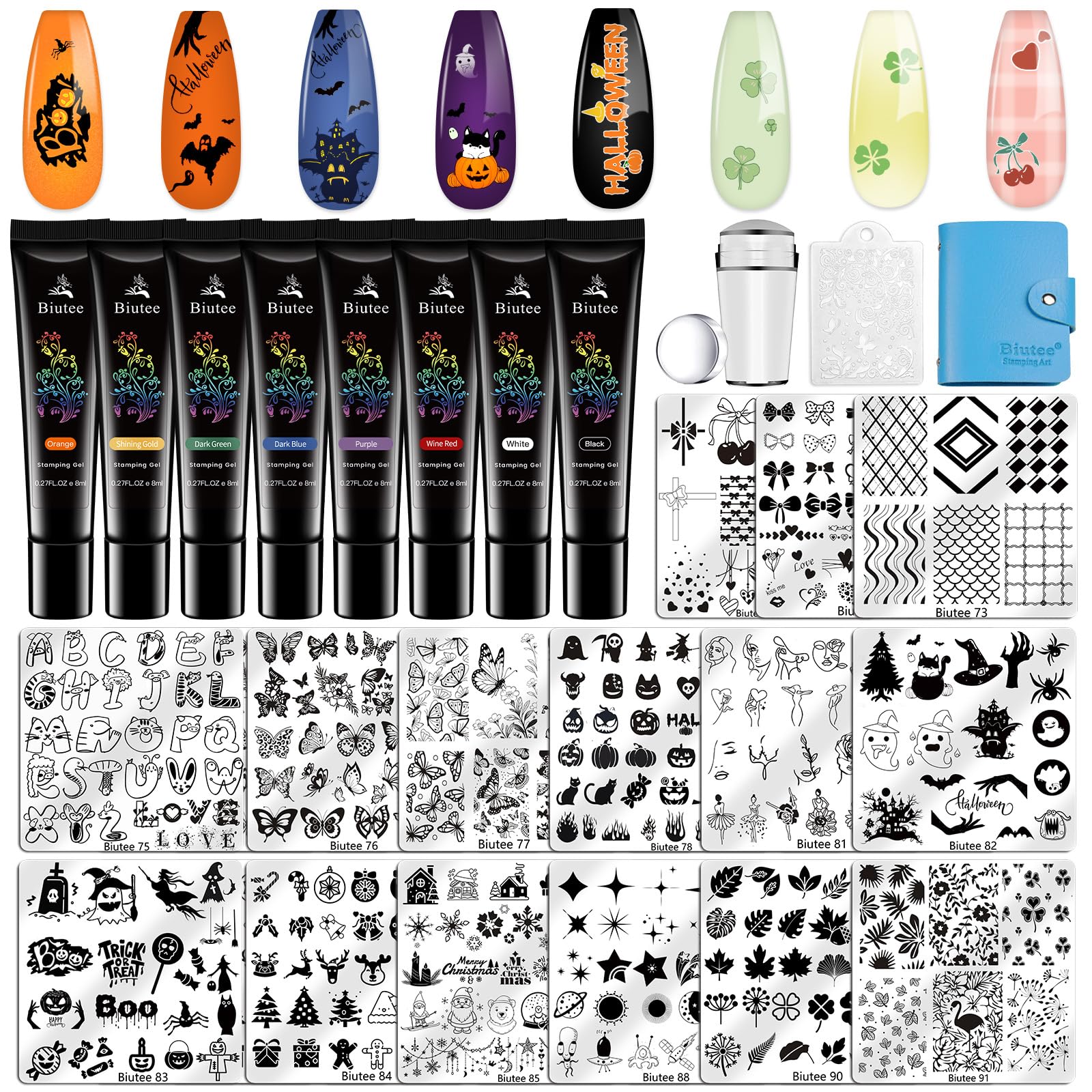 Biutee Nail Stamp Plates 16PCS Nail Stamping Kit 8 Nail Stamping Gel Polish