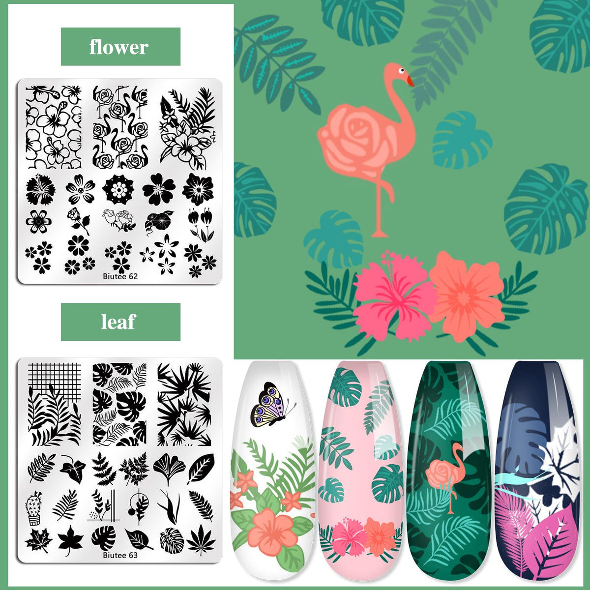 Biutee Nail Stamping Plates Set 15PCS Nail Stamping Kit with Nail Stamper