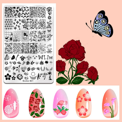 Biutee 4PCS Nail Stamping Plates Set for DIY Manicure