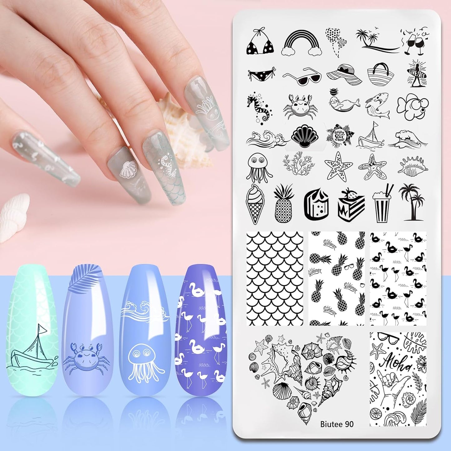 Biutee Nail Art Stamping Plates Set – 10PCS French Line Templates with Stamper