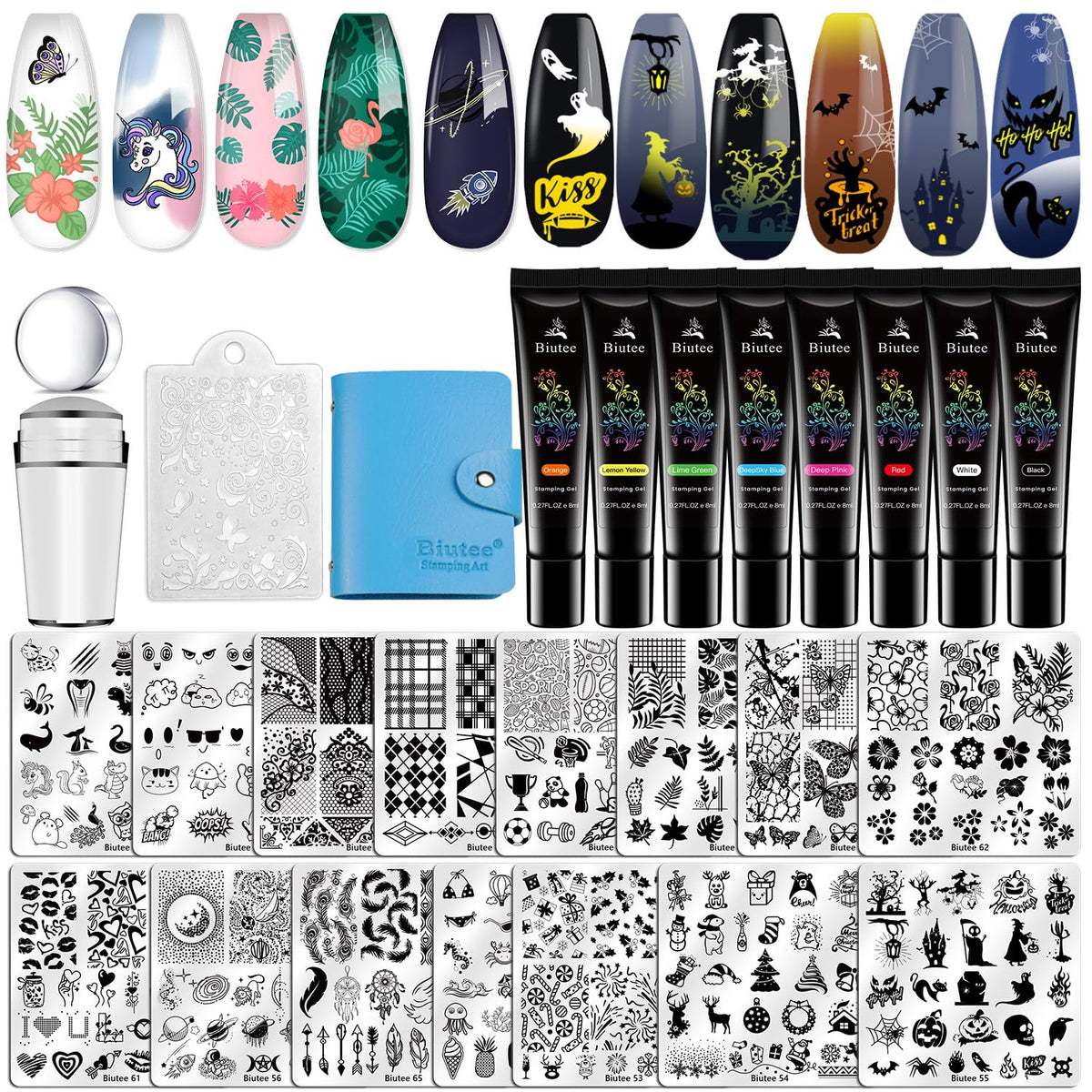 Biutee Nail Stamping Plates Set 15PCS Nail Stamping Kit with Nail Stamper