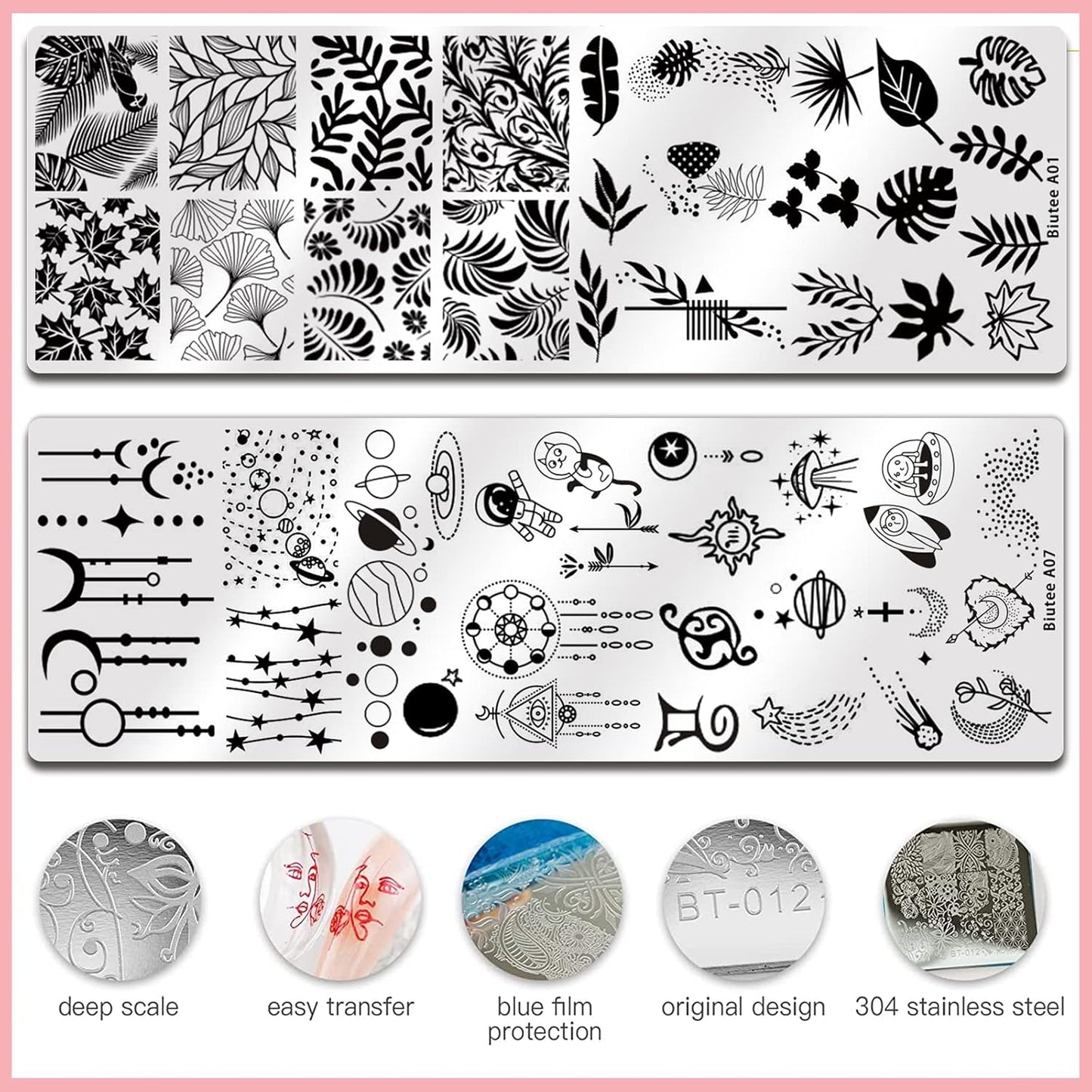 BIUITEE Nail Stamping Kit – 15 Mini Plates, Silicone Stamper, Scraper & Storage Bag