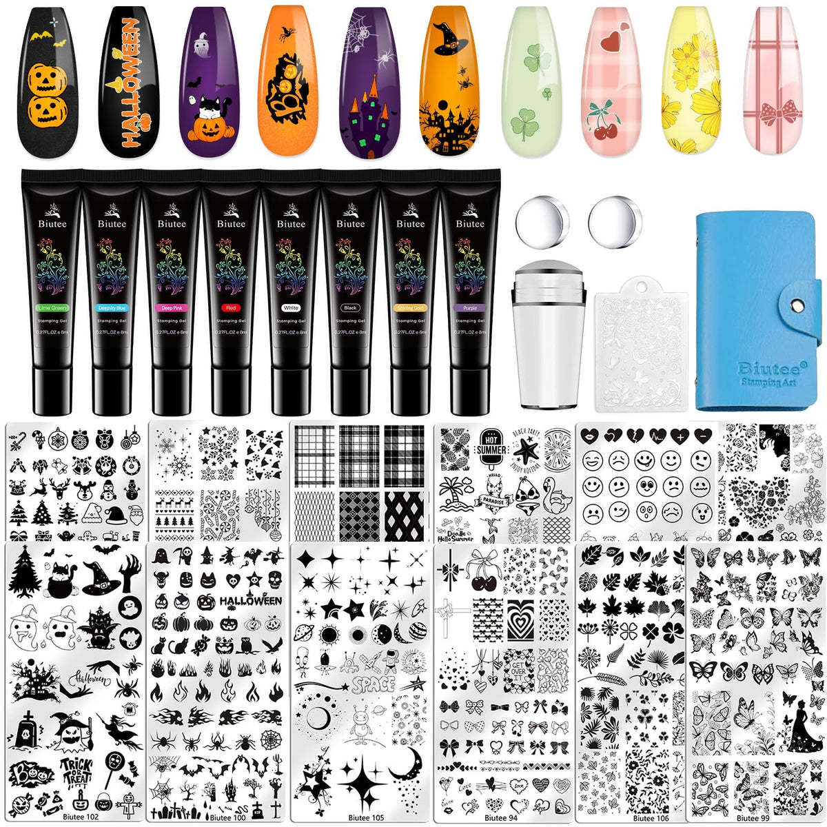 Biutee Nail Stamping Plates Set 15PCS Nail Stamping Kit with Nail Stamper