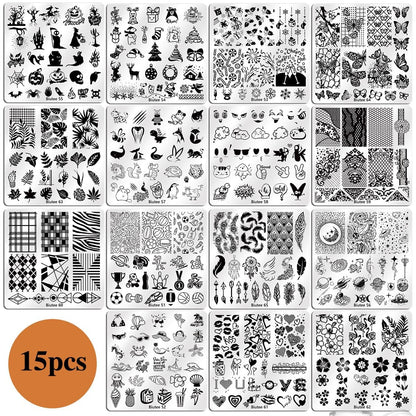 BIUTEE 26 Pieces Nail Stamping Plate Set 15 nail stamping plates 8 stamping nail gels