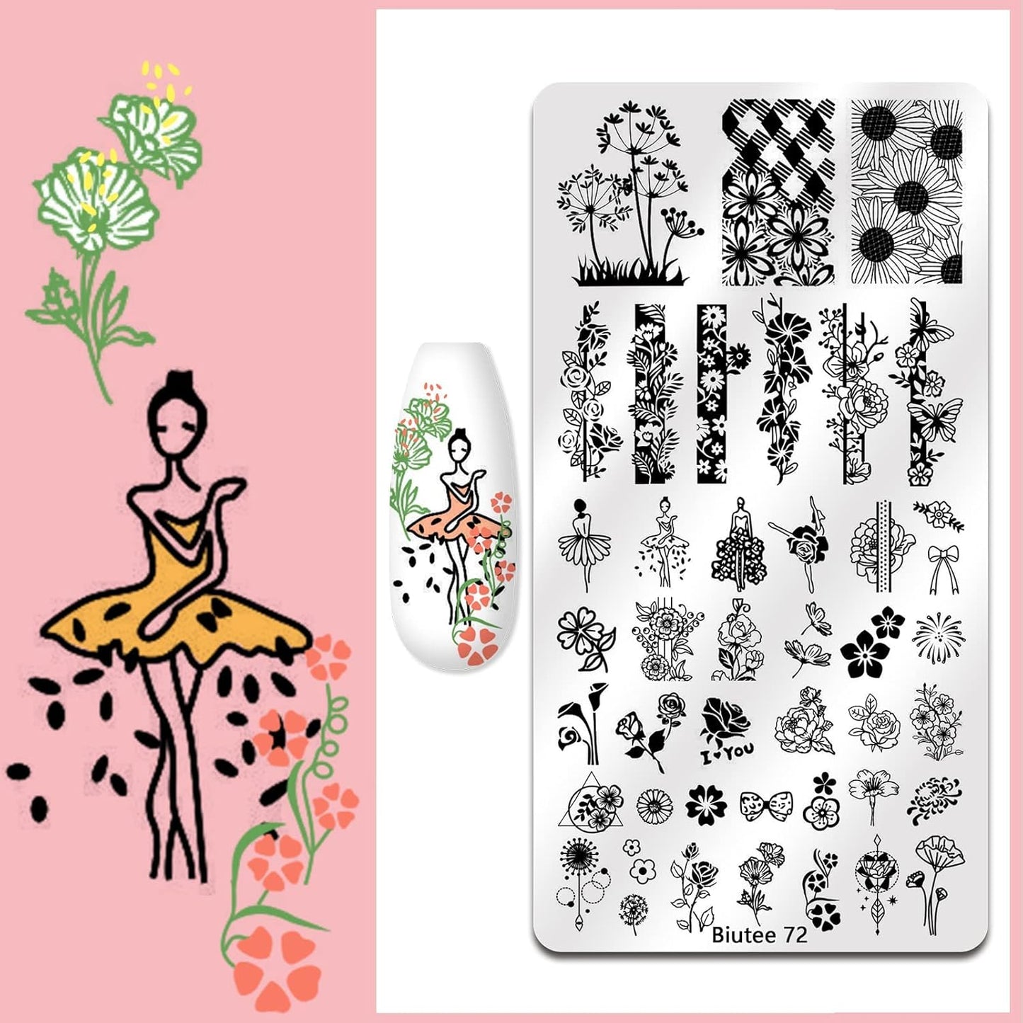 BIUTEE 12-Piece Nail Stamping Plate Set – Includes Floral, Animal, Lace, Star, Halloween & Christmas Designs
