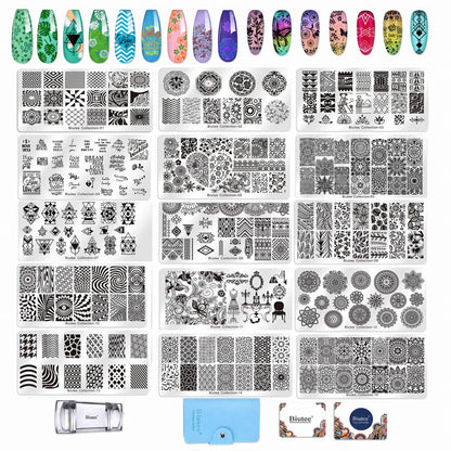 Biutee Nail Stamp Plates 16PCS Nail Stamping Kit 8 Nail Stamping Gel Polish