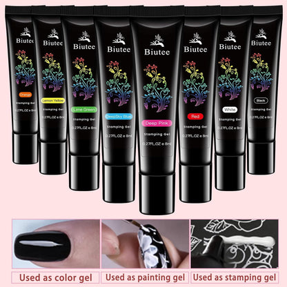 Biutee Fresh Nail Stamping Kit – 10 Plates, Stamper & 8 Colors Gel