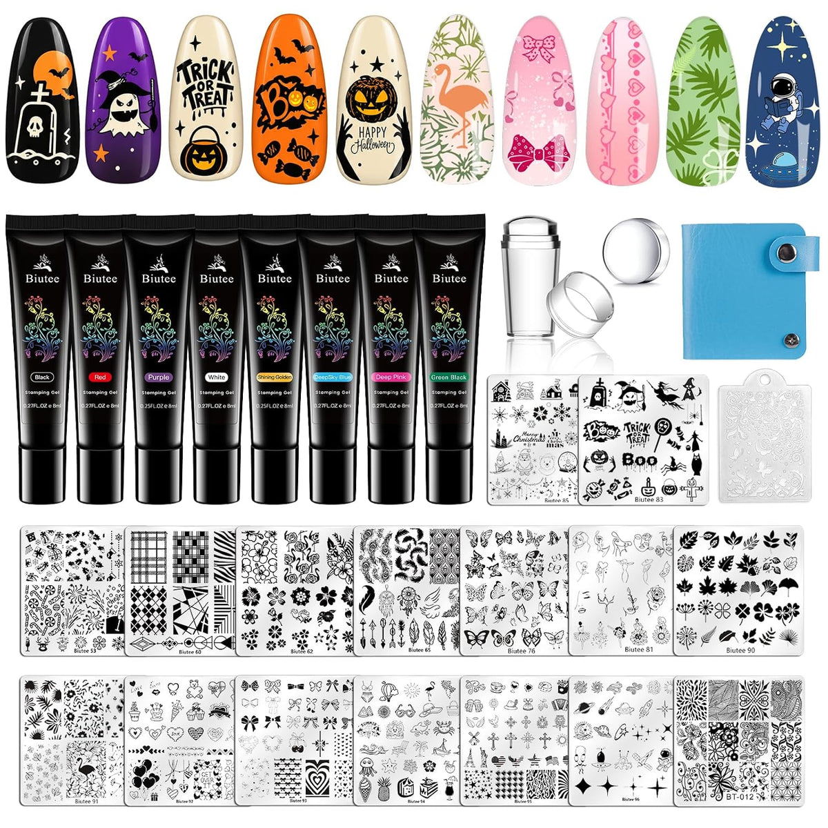 Biutee Nail Stamp Plates 16PCS Nail Stamping Kit 8 Nail Stamping Gel Polish