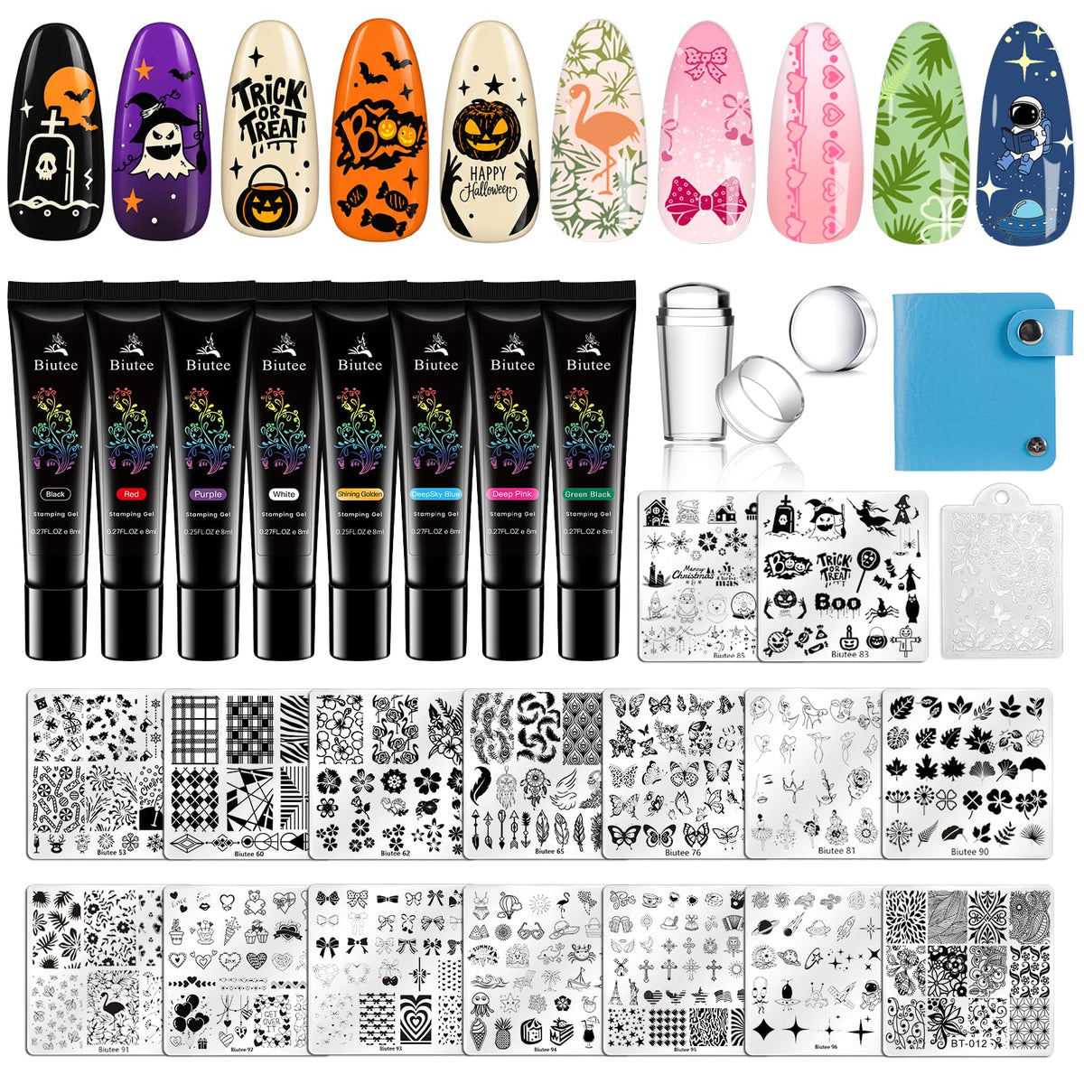 Biutee Nail Stamping Plates Set 15PCS Nail Stamping Kit with Nail Stamper