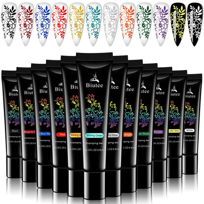SEISSO Soak-Off Stamping Gel Polish Set – 12 Colors for Nail Art Stamping