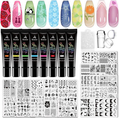 Biutee Fresh Nail Stamping Kit – 10 Plates, Stamper & 8 Colors Gel