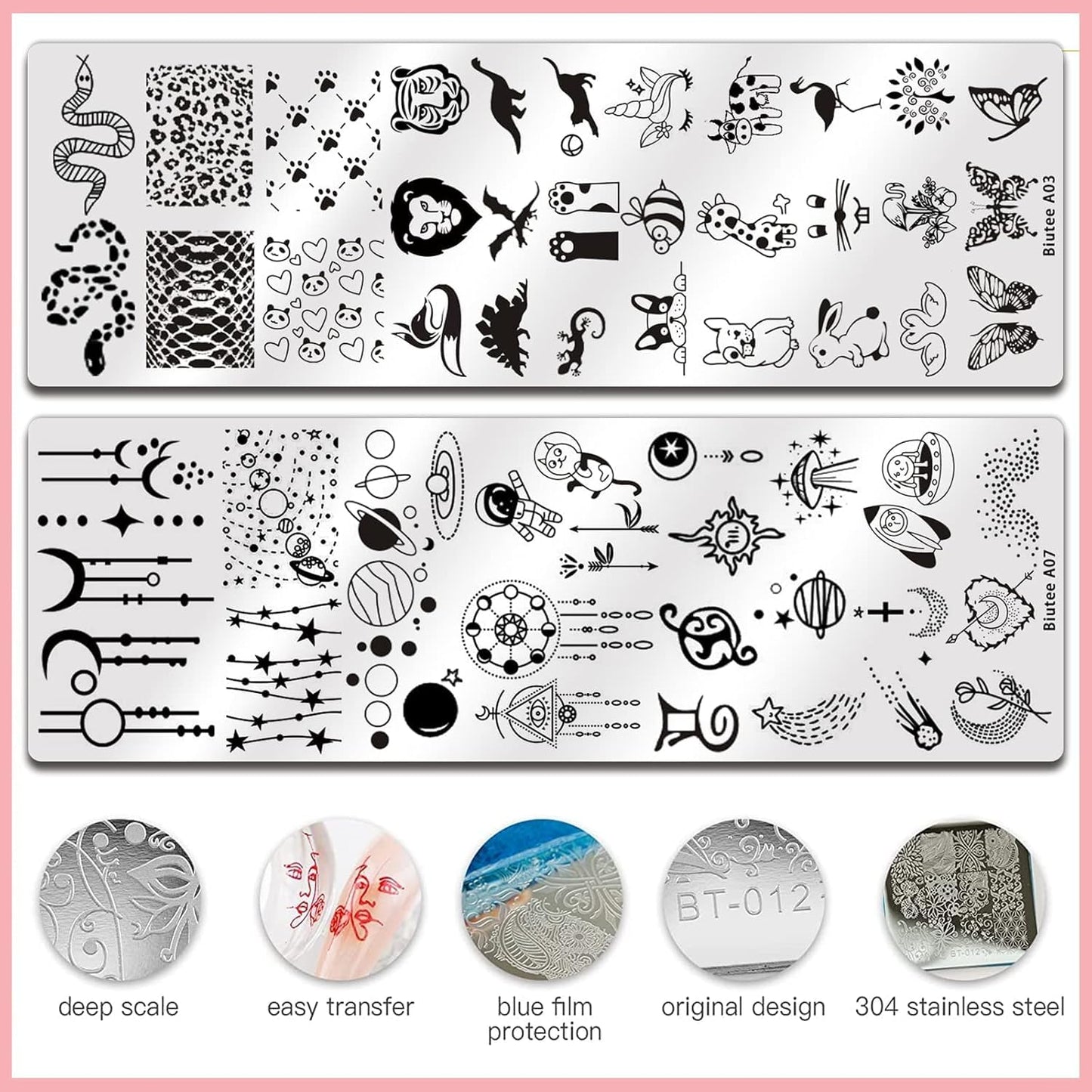 BIUTEE Nail Stamping Kit 21 PCS – 8 Gel Colors, 10 Plates, Starry Sky, Flower & Animal Designs