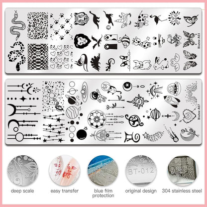 BIUTEE Nail Stamping Kit 21 PCS – 8 Gel Colors, 10 Plates, Starry Sky, Flower & Animal Designs