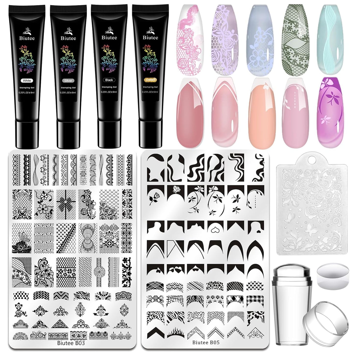 Biutee Nail Stamper Kit Nail Art Stamping Plate Set
